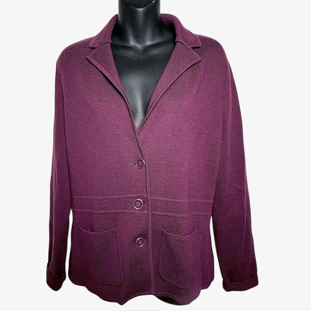 Talbots Pure‎ Merino Wool Knit Blazer Cardigan Jacket Plum Purple Size Medium
